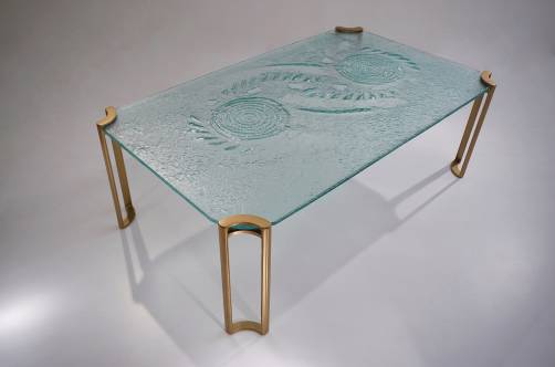 Peter Ghyczy coffee table, brutalist glass & gold lacquer, 1980`s ca, Dutch